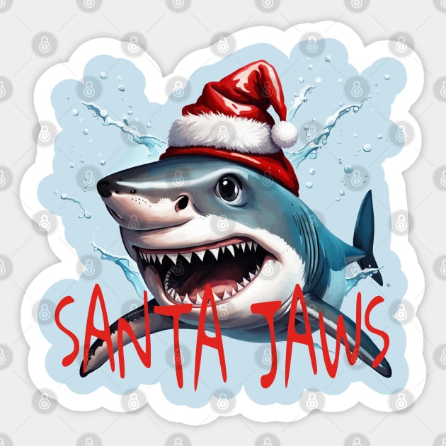 Santa Jaws Pun Quote Christmas Shark Cartoon Art Sticker by taiche